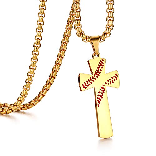 Cupimatch Kette Herren Kreuz Anhänger Silber Gold Schwarz Edelstahl Männer Baseball Kreuz Halskette von Cupimatch