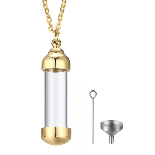 Cupimatch Kettenanhänger zum Befüllen Unisex: Urnenketten für Asche Parfüm Flasche Halskette Edelstahl Gold Kette Anhänger 50cm von Cupimatch