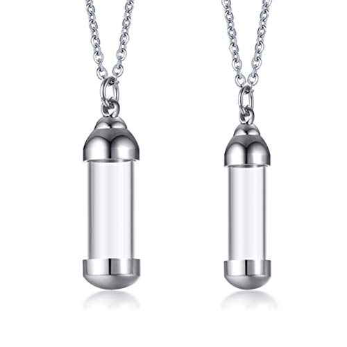 Cupimatch Kettenanhänger zum Befüllen Unisex: Urnenketten für Asche Parfüm Flasche Halskette Edelstahl Silber Kette Set Anhänger 50cm von Cupimatch