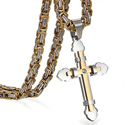 Cupimatch Kreuz Kette Herren Halskette Panzerkette Männer Anhänger Man Edelstahl Hals Schmuck 65cm für Jungen, Gold von Cupimatch