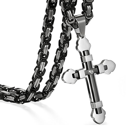 Cupimatch Kreuz Kette Herren Halskette Panzerkette Männer Anhänger Man Edelstahl Hals Schmuck 65cm für Jungen, Schwarz von Cupimatch
