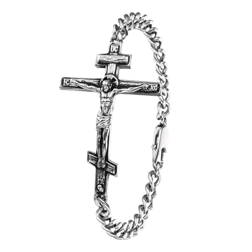 Cupimatch Kreuz Armband Herren Armkette: Edelstahl Christus Jesus Kruzifix Kreuz-Armband Christliches Gebetsarmband 21cm Poliert Panzerkette Jesusarmband Religiöser Schmuck zur Taufe Konfirmation von Cupimatch