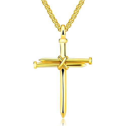 Cupimatch Kreuz Kette Herren Gold Kruzifix Cross Halskette Kreuzanhänger Schmuck Geschenk von Cupimatch