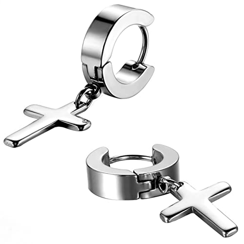 Cupimatch Kreuz Ohrringe Set Damen Edelstahl Piercing Ohr Ohrstecker für Herren Mädchen Ohr Schmuck, Silber von Cupimatch