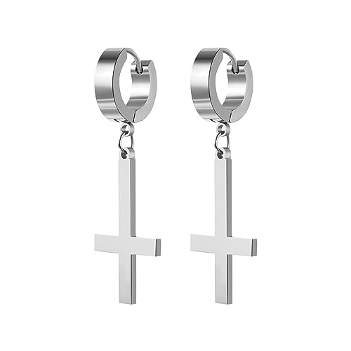 Cupimatch Kreuz Ohrringe Silber Ohrstecker Inverted Cross Creolen Edelstahl Ohrringe Gothic Herren Damen Upside Down Kreuz Ohrringen von Cupimatch