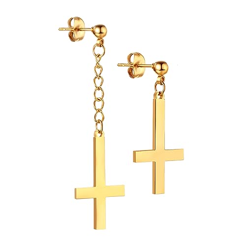 Cupimatch Kreuz Ohrstecker Gold Petruskreuz Ohrringe - Inverted Cross Upside Down Kreuz Ohrringen Edelstahl Ohrringe Religiöser Schmuck Geschenke für Herren Damen von Cupimatch