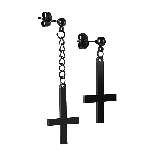 Cupimatch Kreuz Ohrstecker Schwarz Petruskreuz Ohrringe - Inverted Cross Upside Down Kreuz Ohrringen Edelstahl Ohrringe Religiöser Schmuck Geschenke für Herren Damen von Cupimatch