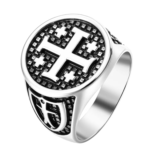 Cupimatch Kreuz Ring Herren Siegelring: Religiöser Jerusalemkreuz Siegelring Vintage Cross Bandring Kreuzfahrer Christliche Amulett Schmuck Geschenk für Männer Vater Katholisch Größe 60 von Cupimatch