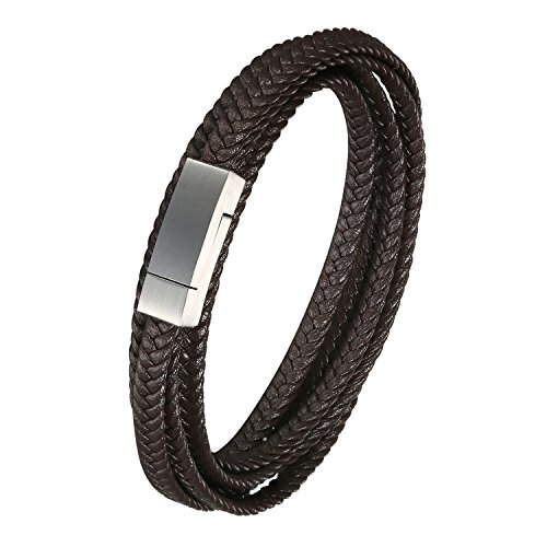 Cupimatch Leder Armband Herren Kordelarmband Wickelarmband flecht geflochtenarmband für Männer Armreif 20cm, Braun von Cupimatch