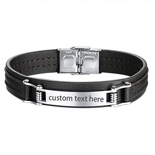 Cupimatch Lederarmband Herren mit Gravur Personalisiertes Armband für Männer Vintage Glänzend Herren Armband Mehrschichtige Geflochtene Lederschnur Edelstahl Herrenarmband Länge 21,5cm von Cupimatch
