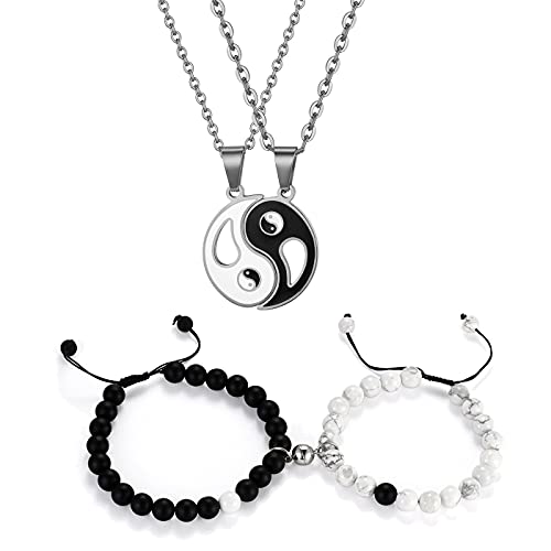 Cupimatch Magnet Paare Perlen Armband Yin Yang Kette Schmuckset Gegenseitige Anziehung Magnet Armbänder Pärchen Halskette Geschenk für Herren und Damen von Cupimatch