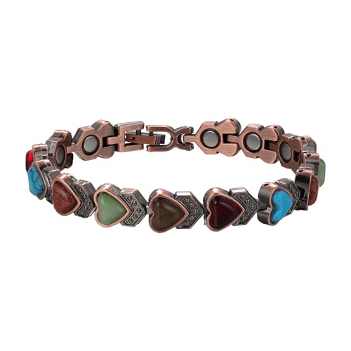 Cupimatch Magnetisches Armband für Frauen: Herzförmige Große Türkis Stein Magnetarmband 19cm Armkette Energiearmband mit Gauss-Magnet Kupfertherapie Schmuck Geschenk für Damen Schwester Mutter von Cupimatch