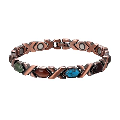 Cupimatch Magnetisches Armband für Frauen: Sechseckige Große Türkis Stein Magnetarmband 20cm Armkette Energiearmband mit Gauss-Magnet Kupfertherapie Schmuck Geschenk für Damen Schwester Mutter von Cupimatch