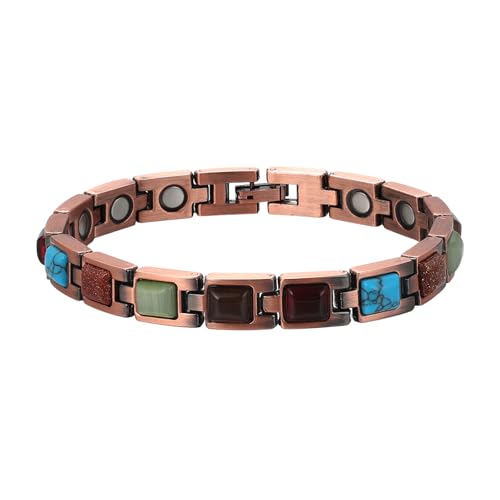 Cupimatch Magnetisches Armband für Frauen: Vintage Große Türkis Stein Magnetarmband 20cm Armkette Energiearmband mit Gauss-Magnet Kupfertherapie Schmuck Geschenk für Damen Schwester Mutter von Cupimatch