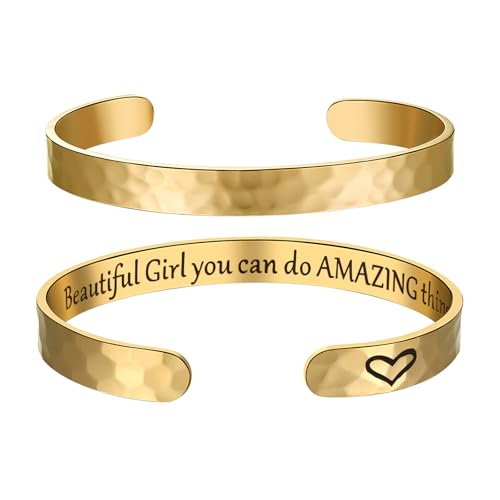 Cupimatch Manschette Armband Damen Edelstahl: Mode Armreif Beautiful Girl you can do AMAZING things Offener Motivationsarmband Inspirierendes Geschenk für Frauen Freundin Mutter, Gold von Cupimatch