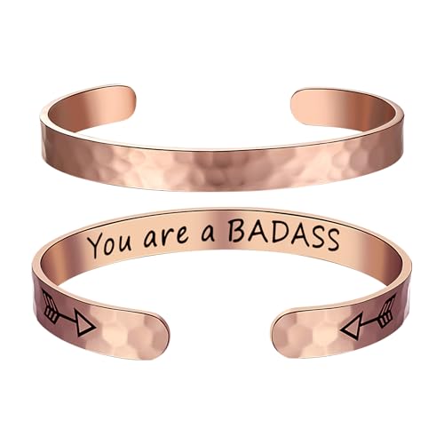 Cupimatch Manschette Armband Damen Edelstahl: Mode Armreif You are a BADASS Offener Armspange Motivationsarmband Inspirierendes Geschenk für Frauen Freundin Mutter, Rosegold von Cupimatch