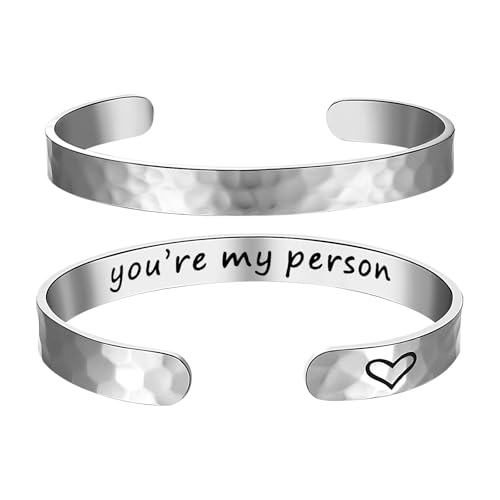 Cupimatch Manschette Armband Damen Edelstahl: Mode Armreif You're my Person Offener Armspange Freundschaftsarmband Motivationsschmuck für Frauen Freundin Mutter Schwester Tochter, Silber von Cupimatch