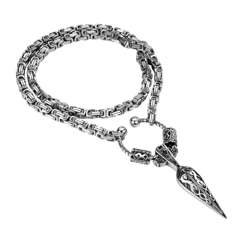 Cupimatch Odin Speer Halskette Männer: Edelstahl Wikinger Gungnir Pfeilspitzen Anhänger mit Byzantinische Kette 60cm Vintage Gothic Nordische Runen Schmuck Amulett Geschenk für Vater Bruder Freund von Cupimatch