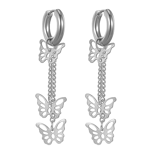 Cupimatch Ohrringe Kette Set Herren Damen Ohrstecker Silber Kreuzanhänger Baumeln Creolen Ohrpiercing Schmetterling Feder Lebensbaum Anhänger Ohrringe Kleine Hoop Earring für Männer Frauen von Cupimatch