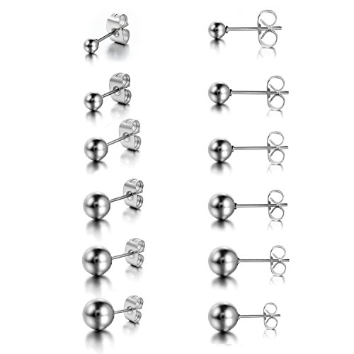 Cupimatch Ohrringe Set Kugel Ohrstecker Set Schwarz Silber Gold Damen Herren 6 Paare Edelstahl rund Piercing Ohr Ohrringe mit verschiedener Größen 3 mm - 8 mm von Cupimatch