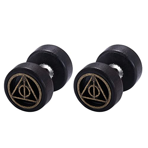 Cupimatch Ohrstecker Herren Ohrringe Holz Earrings Klassische Vintage Hölzerne Unisex Runde Titan-Ohrringe Set Lebensbaum Hantel Ohrringe für Männer Frauen, Schwarz von Cupimatch