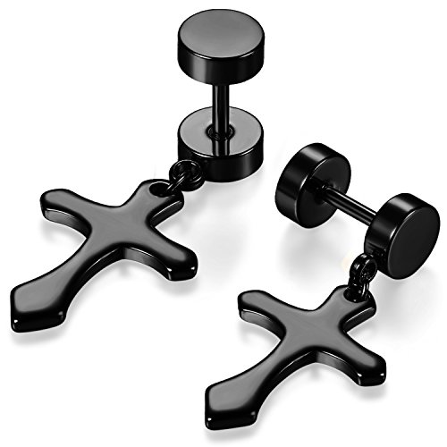 Cupimatch Ohrstecker Kreuz Hängende Ohrringe: Cross Drop Ohrringe Schwarz Edelstahl Quasten Ohrringe Stecker Creolen Religiöser Schmuck Geschenk für Männer Frauen Mädchen Jungen von Cupimatch