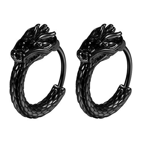 Cupimatch Ohrstecker Schwarz Ohrringe Männer Vintage Gothic Drache Edelstahl Creolen Ohrringe Hoop Piercing Ohrschmuck für Männer von Cupimatch