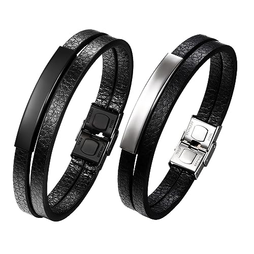 Cupimatch Paar Armbänder 2 Stück Lederarmbänder Schwarz Personalisiertes Armband Freundschafts Armbänder Geflochtenes Lederarmband Geschenk für Männer Frauen von Cupimatch