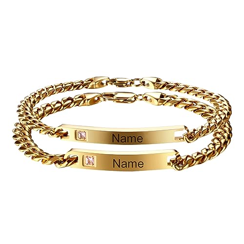 Cupimatch Paar Armband mit Gravur, Personalisierte Edelstahl Glänzend Poliert Pärchen Armkette Cuban Link Kubanische Kette für Damen Herren zu Weihnachten Jubiläum Hochzeit Geburtstag Valentinstag von Cupimatch