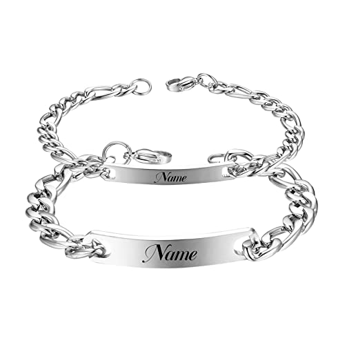 Cupimatch Paar Armband mit Gravur, Personalisierte Edelstahl Glänzend Poliert Pärchen Armkette Figaro Kette für verliebte Damen Herren zu Weihnachten Jubiläum Hochzeit Geburtstag Valentinstag von Cupimatch