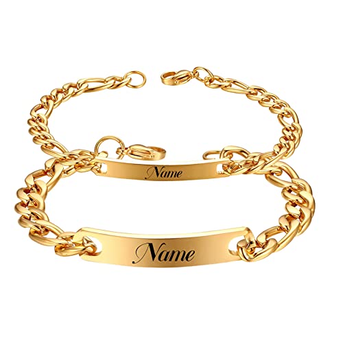 Cupimatch Paar Armband mit Gravur, Personalisierte Edelstahl Glänzend Poliert Pärchen Armkette Figaro Kette für verliebte Damen Herren zu Weihnachten Jubiläum Hochzeit Geburtstag Valentinstag von Cupimatch