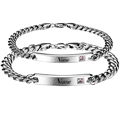 Cupimatch Paar Armband mit Gravur, Personalisierte Edelstahl Glänzend Poliert Pärchen Armkette Panzerkette für verliebte Damen Herren Als Weihnachten Jubiläum Hochzeit Geburtstag Valentinstag von Cupimatch