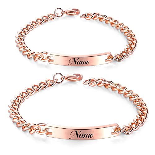 Cupimatch Paar Armband mit Gravur, Personalisiertes Armband Edelstahl Glänzend Poliert Pärchen Armkette Partnerarmband für sie und ihn zu Weihnachten Jubiläum Hochzeit Geburtstag Valentinstag von Cupimatch