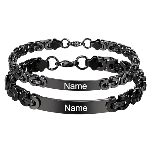 Cupimatch Paar Armband mit Gravur: Königskette Armbänder Personalisierte Edelstahl Glänzend Poliert Pärchen Armkette Geschenk für Damen Herren zu Weihnachten Jubiläum Hochzeit Geburtstag Valentinstag von Cupimatch