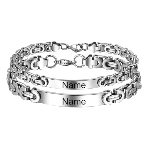 Cupimatch Paar Armband mit Gravur: Königskette Armbänder Personalisierte Edelstahl Glänzend Poliert Pärchen Armkette Geschenk für Damen Herren zu Weihnachten Jubiläum Hochzeit Geburtstag Valentinstag von Cupimatch