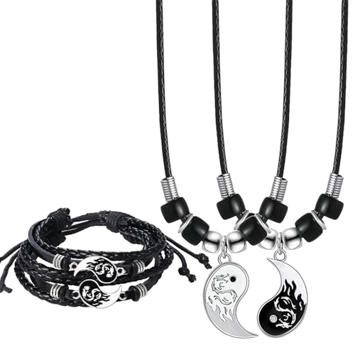 Cupimatch Paar Kette Armband YinYang: Tai Chi Anhänger Pärchen Halskette Armbänder Freundschaftskette für Sie und Ihn 2 Verliebte Paar Schmuck Herren Damen Geschenk für Partner Paare von Cupimatch