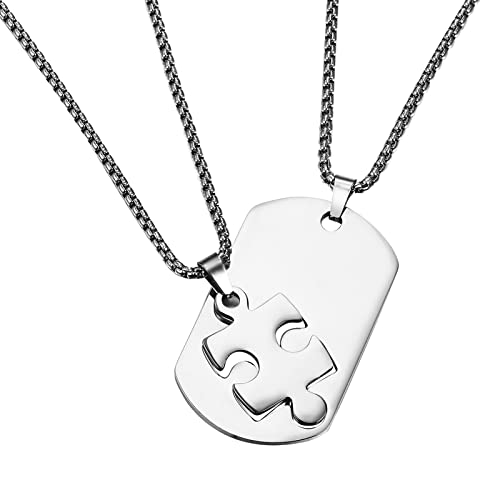 Cupimatch Paar Kette Puzzle Katze I Love U Anhänger Pärchen Halskette Freundschaftskette für Sie und Ihn 2 Verliebte Paar Schmuck Edelstahl Kette Herren Damen Geschenk für Partner Paare von Cupimatch