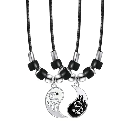 Cupimatch Paar Kette Puzzle YinYang: Tai Chi Anhänger Pärchen Halskette Freundschaftskette für Sie und Ihn 2 Verliebte Paar Schmuck Edelstahl Kette Herren Damen Geschenk für Partner Paare von Cupimatch