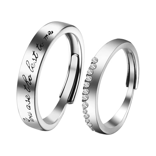 Cupimatch Paar Ringe Verlobungsring Set: Verstellbare Partnerringe mit Gravur You Are The Best To Me Eheringe mit Zirkonia Hochzeitsring Paarringe Liebesversprechen Schmuck Geschenk für Damen Herren von Cupimatch