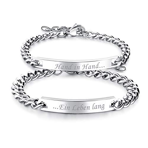 Cupimatch Paare Armband mit Gravur”Hand in Hand, Ein Leben Lang” für Verliebte Edelstahl Schmuck Damen Silber Farbe von Cupimatch