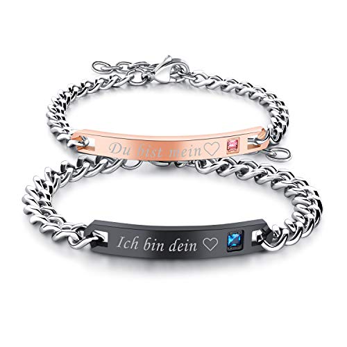 Cupimatch Paare Armband mit Gravur “Ich bin dein”“Du bist mein für Verliebte Edelstahl Schmuck Damen Silber Farbe von Cupimatch