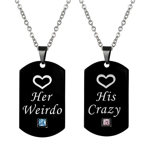 Cupimatch Paare Halskette mit Gravur His Queen Her King für Sie und Ihn Pärchen Kette Verliebte Edelstahl Zirkonia Anhänger 45cm 55cm, Schwarz/Silber (Schwarz-Herz) von Cupimatch