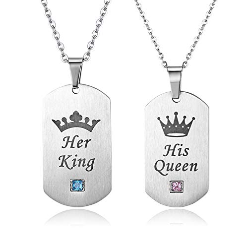 Cupimatch Paare Halskette mit Gravur“His Queen””Her King” für Sie und Ihn Zirkonia Edelstahl Kette Verheiraten Geschenk, Silber von Cupimatch