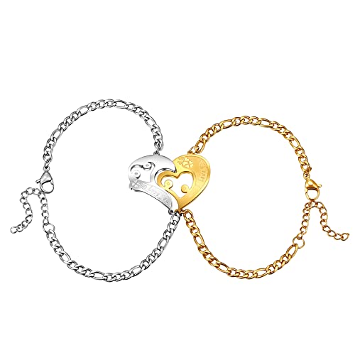 Cupimatch Pärchen Armbänder Herren Damen Edelstahl Armband mit Astronaut Herz Anhänger Magnetische Armreif Einstellbar Kette Armschmuck für Paar Partner von Cupimatch