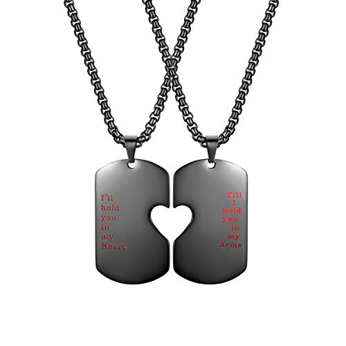 Cupimatch Pärchen Halskette Dog Tag: Edelstahl Herz Puzzle Anhänger mit Gravur Paarketten I'll hold you in my Heart/Arms Freundschaftskette für Sie und Ihn Partner Schmuck für Herren Frauen, Schwarz von Cupimatch