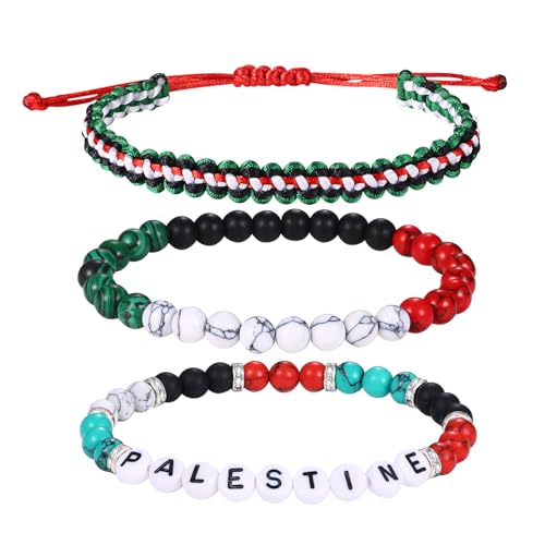 Cupimatch Palästina Flagge Freiheit Armbänder: Handgewebtes Palestine Armband Buchstaben Boho Geflochtenes Seilarmband Unbegrenzter Nationalstolz Schutz Verstellbar Glücksarmband für Männer Frauen von Cupimatch