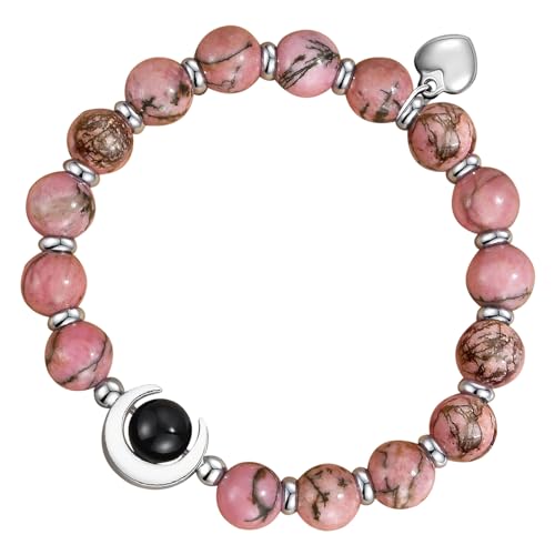 Cupimatch Perlenarmband Damen Herzförmiges Naturstein: Stress Relief Yoga Perlen Armband Anti Angst Entspannung Heilung Damenarmband für Frauen Mama Ehefrau Freundin von Cupimatch