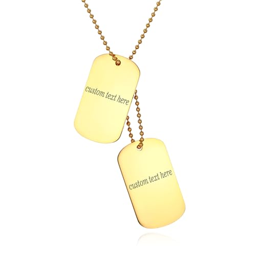 Cupimatch Personalisierte Dog Tag Anhänger Halskette Herren Edelstahl 2 Militär Armee Erkennungsmarken Kette Gold von Cupimatch