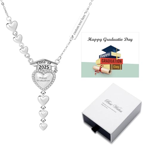 Cupimatch Personalisierte Herz Abschluss Halskette: Edelstahl Elegant Herzanhänger mit Zirkonia Doktorhut Kette Klasse 2025 Gravierbare Abschlusskappe Schmuck Happy Graduation Geschenk für Frauen von Cupimatch