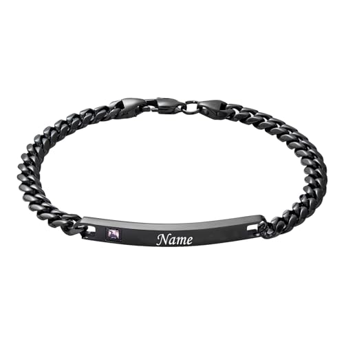 Cupimatch Personalisiertes Armband mit Gravur Herren Damen Armband mit Zirkon Edelstahl Polierte Armbänder Panzerarmband Armreif für Frauen Schwarz von Cupimatch